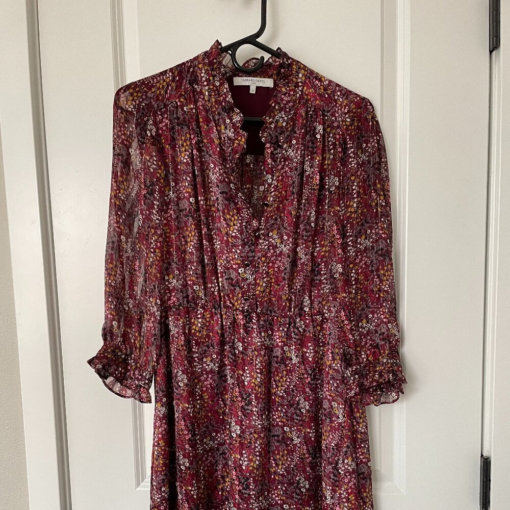 GERARD DAREL 36 Size Small Wine Merlot Silky Floral Midi Dress